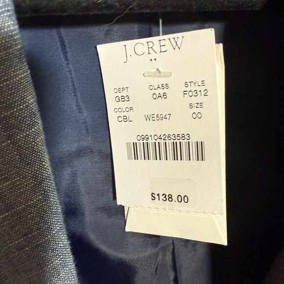 NWT J. Crew 100% Cotton Chambray Blazer Suit Jacket Coat Women's Size 00 Blue - Picture 3 of 10